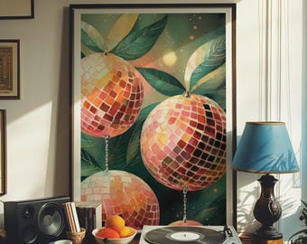 Disco Peach Ball Print: Groovy Maximalist Wall Art (Digital Download)