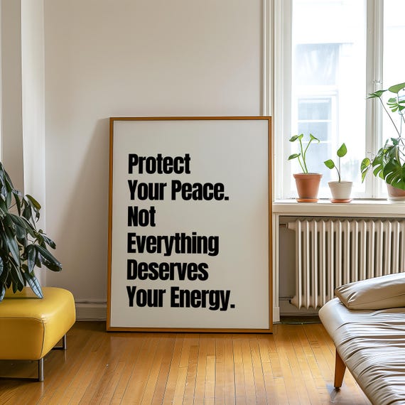 Protect Your Peace Poster: Minimalist Black and White Motivational