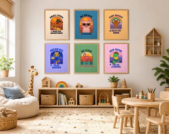 Kindergarten Classroom Decor Printable Set of 6, Growth Mindset Posters, Preschool Wall Art, Kids Room Digital Download