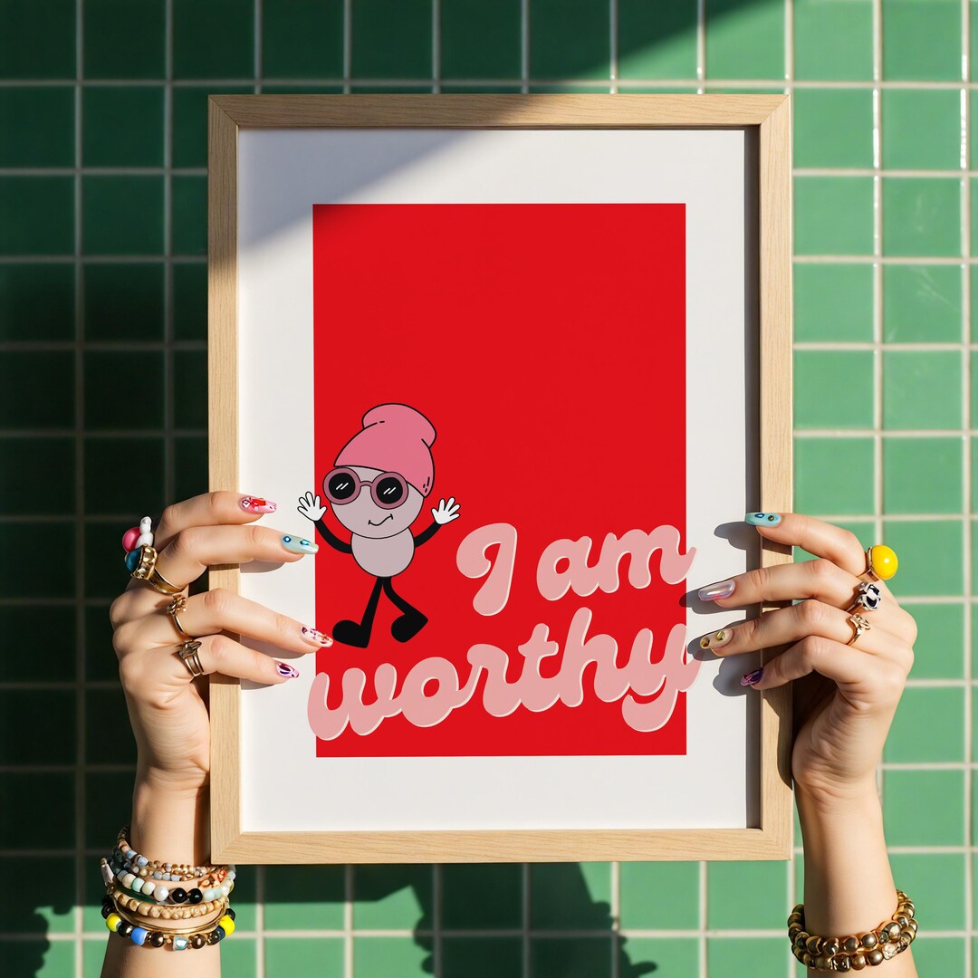 I Am Worthy - Retro Affirmation Poster - Positive Wall Art for Teen ...