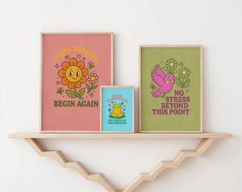 Retro Mindfulness-posterset: rustige kleurrijke prints voor positieve klaslokalen Happy Homes