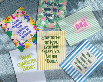 Conjunto de 6 láminas decorativas coloridas para pared, láminas motivacionales para galería, decoración que estimula la dopamina, pósteres con citas positivas eclécticas, descarga digital.