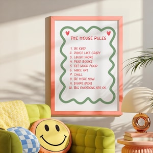 House Rules Poster, Funky Family Decor, Dopamine Wall Art, Digital Download Print