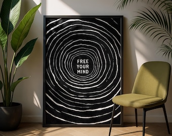 Free Your Mind – Minimalistisches modernes Poster in Schwarzweiß