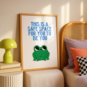 Safe Space Frog Poster: Retro Motivational Print for Kids (Digital Download