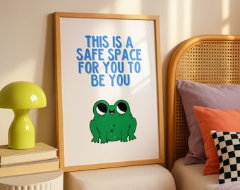 Safe Space Frog Poster: Retro Motivational Print for Kids (Digital Download