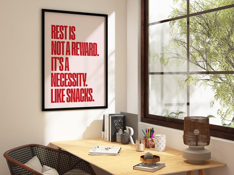 Funny Self Care Poster: Rest is Not a Reward, Mental Health Decor (Digital Download) image 9