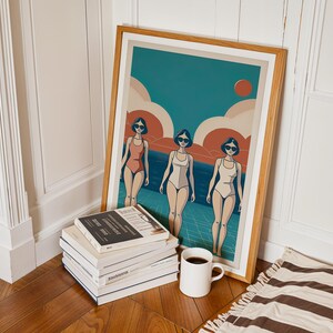 Retro Girls Pool Print: Funky Trendy Wall Art (Digital Download)