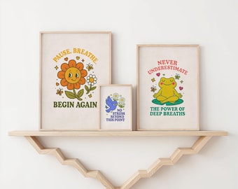 Retro Mindfulness Poster Trio: opbeurende prints voor rustige klaslokalen en vrolijke muren