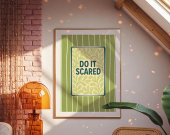 Do It Scared Poster, Motivational Wall Art Digital Download, Green Botanical Print for Self Growth or Home Office Decor, Digital Download