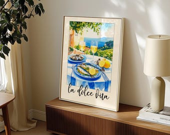 La Dolce Vita Art Print: Italian Coastal Kitchen Watercolor (Digital Download)