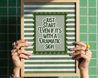 Just Start Retro Poster – Funny Motivational Wall Art for Home or Office