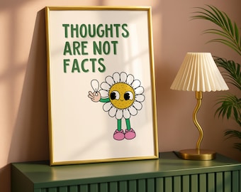 Retro Mental Health Flower Poster: Thoughts Are Not Facts (Digital Download)