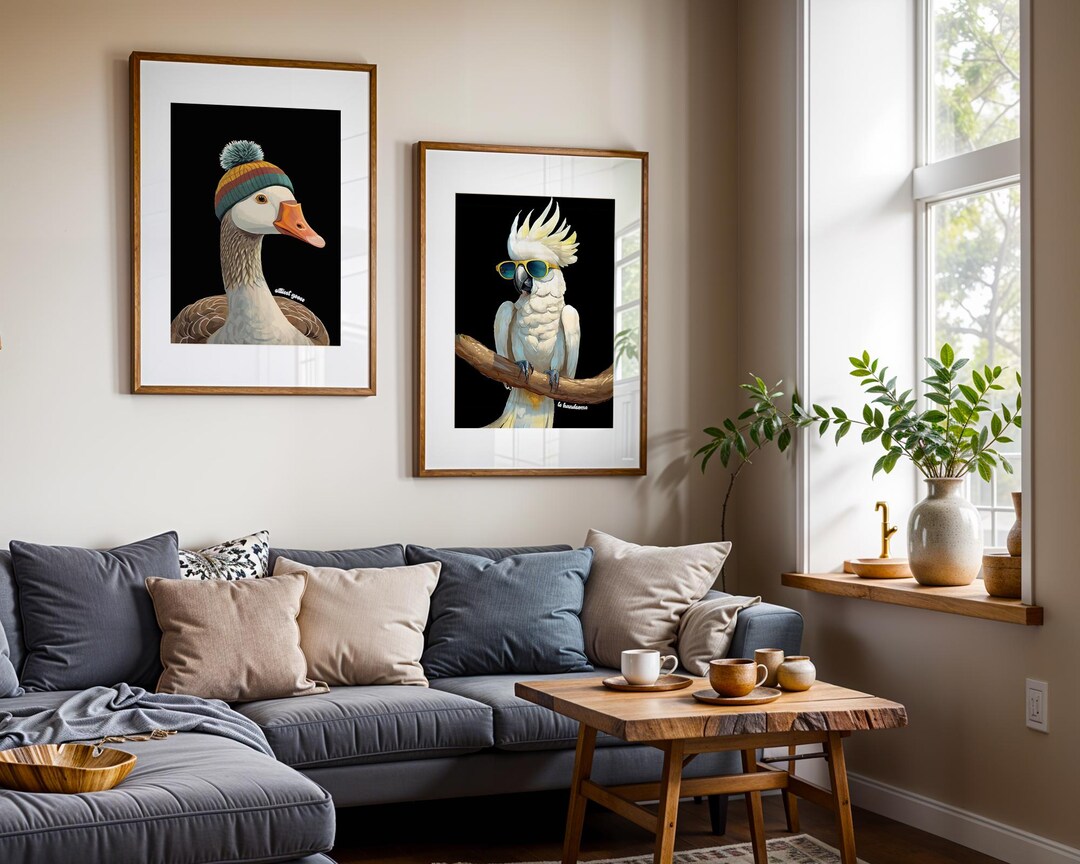 Funky Cockatoo & Goose Art Print: Trendy Home Decor (digital Download ...