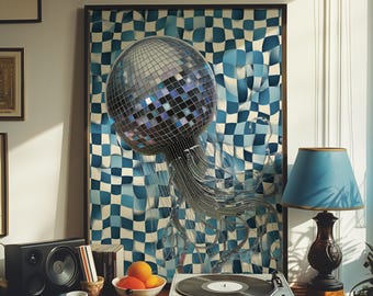 Disco Jellyfish Art Print: Blue Retro Wall Decor (Digital Download)
