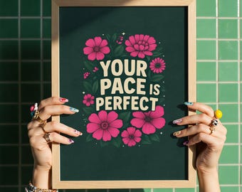 Retro Floral Affirmation Quote Poster, Self Care Mental Health Home Decor, Gentle Reminder Wall Art, Digital Download Print