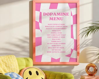 Dopamine Menu Poster: Pink Checkered Mental Health Print (Digital Download)