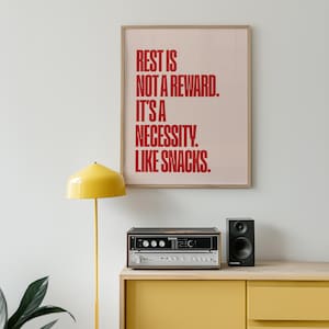 Funny Self Care Poster: Rest is Not a Reward, Mental Health Decor (Digital Download) image 1