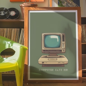 Retro Computer Says No Poster: Funky Home Decor (Digital Print)
