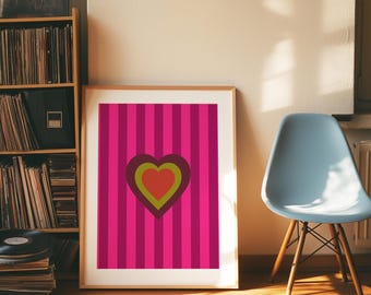 Funky Heart Poster, Retro Groovy Wall Art, Maximalist Home Decor, Digital Download Gift