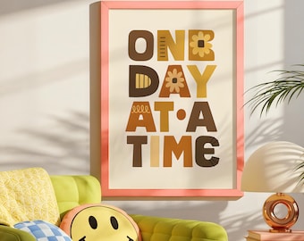 Retro Groovy One Day At A Time Poster, Earth Tone Printable (Digital Download)