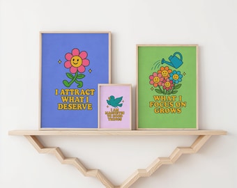Juego de 3 pósteres imprimibles con afirmaciones positivas, citas motivacionales para la salud mental, decoración del hogar con dopamina, descarga digital.