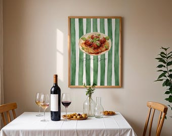 Pasta Wall Art Printable, Pasta al Dente Poster, Italian Kitchen Decor, Spaghetti Meatballs Food Print, Digital Download