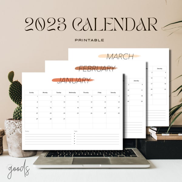 Druckbarer Kalender 2023 | Minimalistischer Kalender | Druckbarer Kalender | Wandkalender | Tischkalender | Monatskalender
