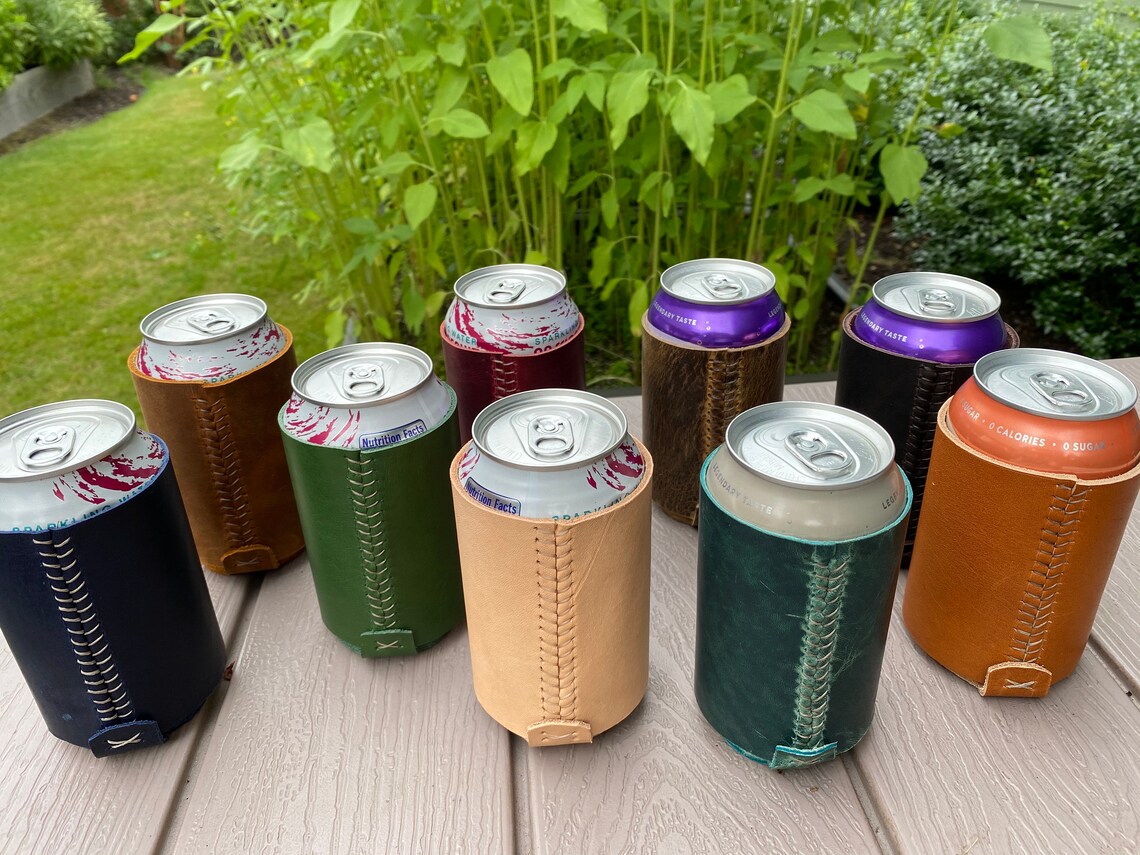 Full Grain Leather Drink Can Sleeves Standard Can Size Etsy
