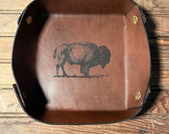 Personalized Full Grain Leather Valet Tray - Customizable Logo/Graphic/Monogram - Rivets or Snaps - Various Color Options