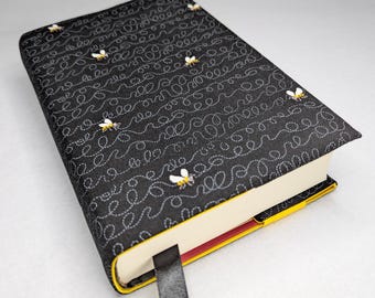 Padded adjustable fabric book cover bible textbook fabric journal hardbound padded dust jacket cover sleeve reusable washable BUSY BEES