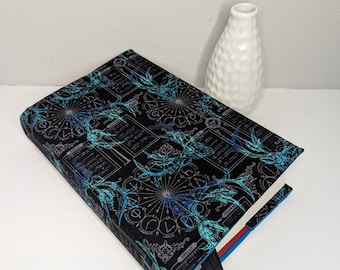 Padded adjustable fabric book bible textbook journal hardbound dust cover jacket sleeve reusable washable handmade in USA HARRY&#39;S PATRONUS