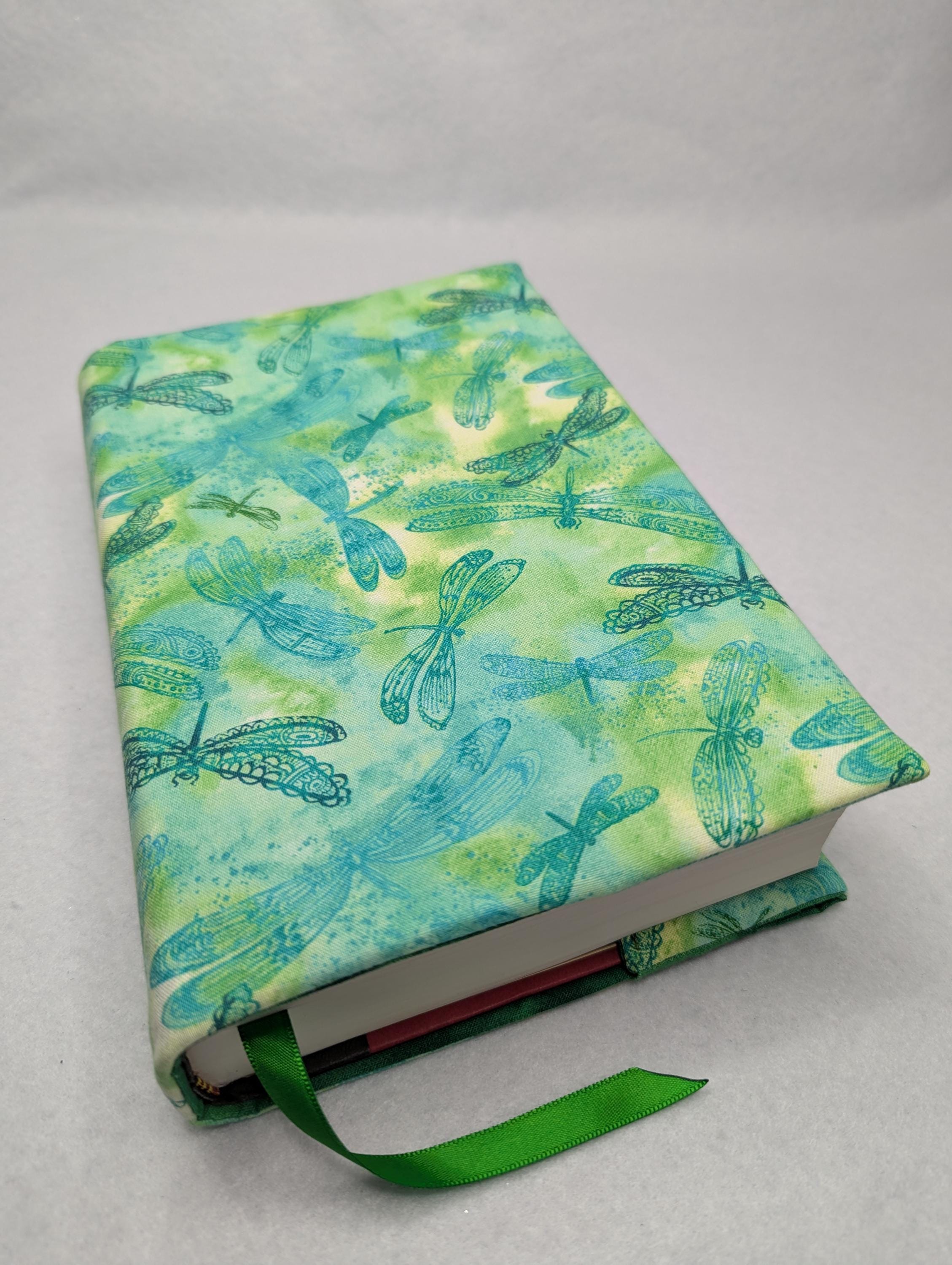 Padded adjustable fabric book cover bible textbook fabric journal hardbound padded dust jacket cover sleeve reusable washable DRAGONFLIES