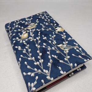 Custom Fabric book cover personalized hardcover & paperback protector reader gift adjustable washable reusable handmade BIRDS PUSSYWILLOW