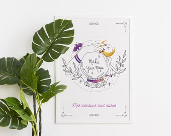 Watercolor Illustration Witchy, magic poster A5, A4, witch poster, magic canva print, Witchcraft poster, esoterism print, crystal ball