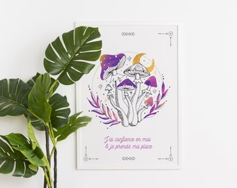 Watercolor Illustration Witchy, magic poster A5, A4, witch poster, magic canva print, Witchcraft poster, esoterism print, mushroom