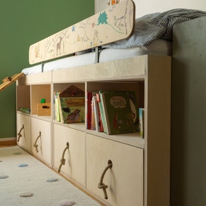 Cot with storage space - drawers & shelf / solid wood / fall out / youth bed / 90x200 and further dimensions