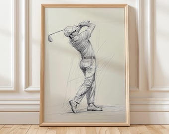 Impresión artística minimalista de boceto de golfista / Decoración de pared para amantes del golf / Arte digital de golf / Decoración moderna de golf