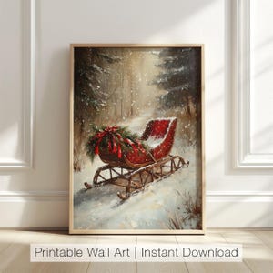 Vintage Winter Sleigh Printable, Christmas Sleigh Art, Rustic Holiday Decor, Christmas Wall Art, Winter Scene Digital Download
