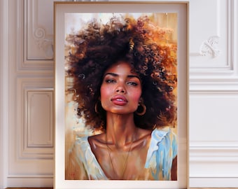 Afro Beauty Digital Wall Art | Black Woman Portrait | Modern Ethnic Art Print | Home Decor | African Woman Art | Female Portrait Print