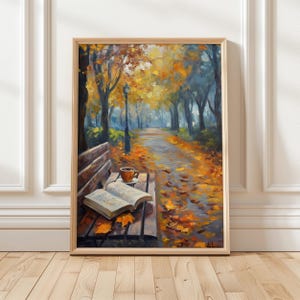 Gemütliche Herbst Lektüre Kunstdruck | Herbstbuch-Liebhaber-Wand-Dekor | Kaffee und Buch Digitaldruck | Hausbibliothek Dekor