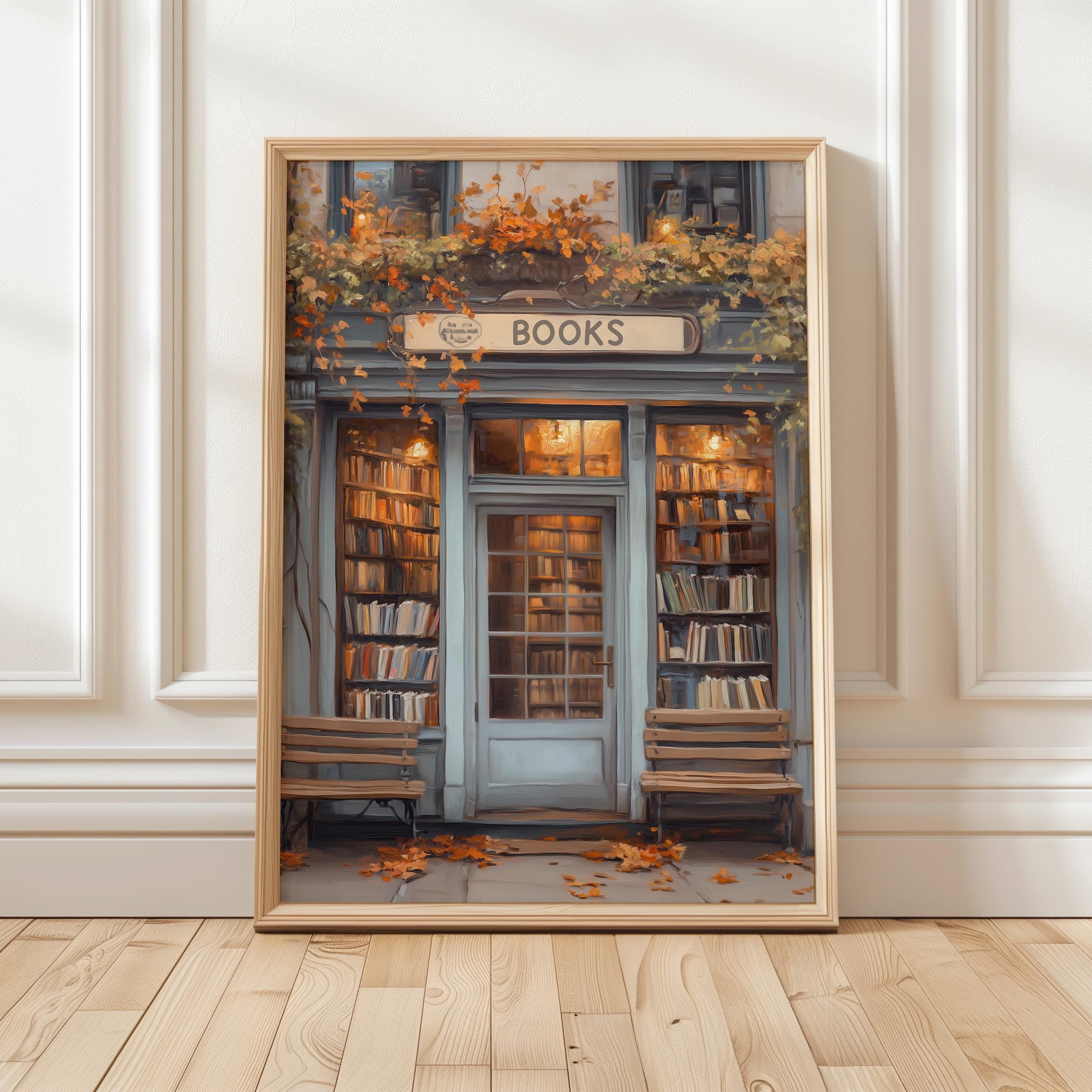 Autumn Bookshop Art Print | Cozy Fall Bookstore Wall Decor | Book Lover Printable | Vintage Bookshop Digital Art