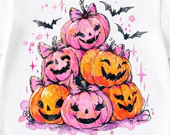 Cute Pink Pumpkin Stack PNG, Girly Halloween Sublimation, Funny Jack O Lantern Png, Spooky Pumpkin Clipart, Retro Halloween Digital Download