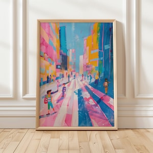 Colorful City Street Digital Art | Modern Cityscape Wall Art | Vibrant Urban Print | Contemporary City Art