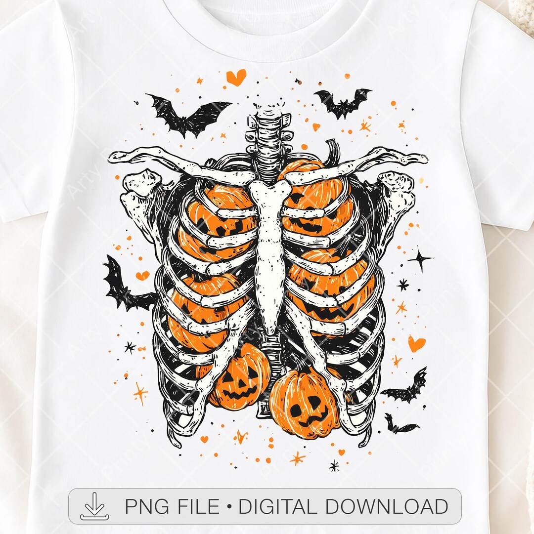Pumpkin Rib Cage PNG, Skeleton Halloween Sublimation, Jack O Lantern ...