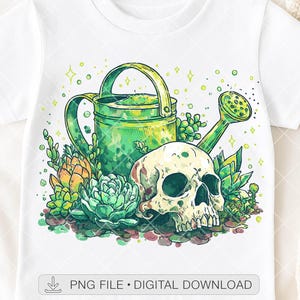 Goth Skull Garden PNG, Gothic Succulent Watering Can Sublimation, Dark Botanical DTF Design, Skull Plant Clipart, Digital Download