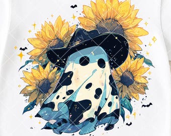 Cow Ghost PNG, Sunflower Halloween Sublimation, Cute Ghost Png, Fall Spooky Season, Funny Cow Ghost, Halloween Cowboy, Digital Download