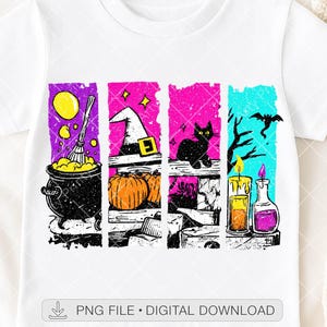 Witch Halloween PNG, Black Cat Cauldron Sublimation, Spooky Pumpkin DTF Design, Witch Hat Candle Clip, Magic Potions PNG, Digital Download