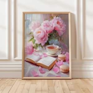 Pink Floral Book Art Print | Reading Nook Decor | Feminine Bookish Wall Art | Cozy Library Print