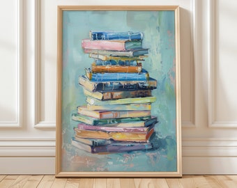 Buchliebhaber Digital Art Print | Bunte Bücherregal-Wandkunst | Modernes Buch-Liebhaber-Dekor | Lebendiges literarisches Kunstwerk | Dekoration für die Bibliothek
